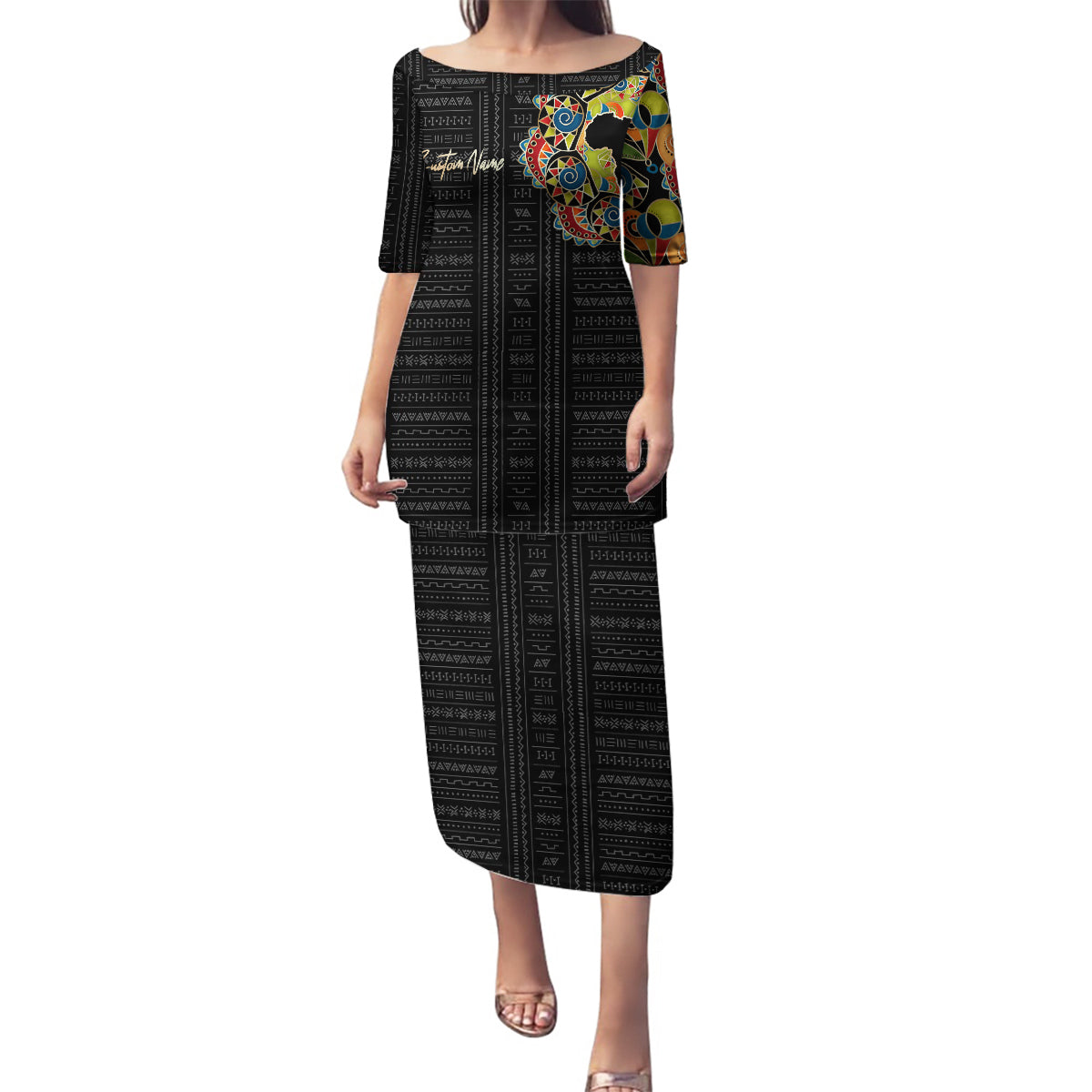 Personalized Sleeve African Pattern Family Matching Puletasi and Hawaiian Shirt Multi-Colored - Wonder Print Shop