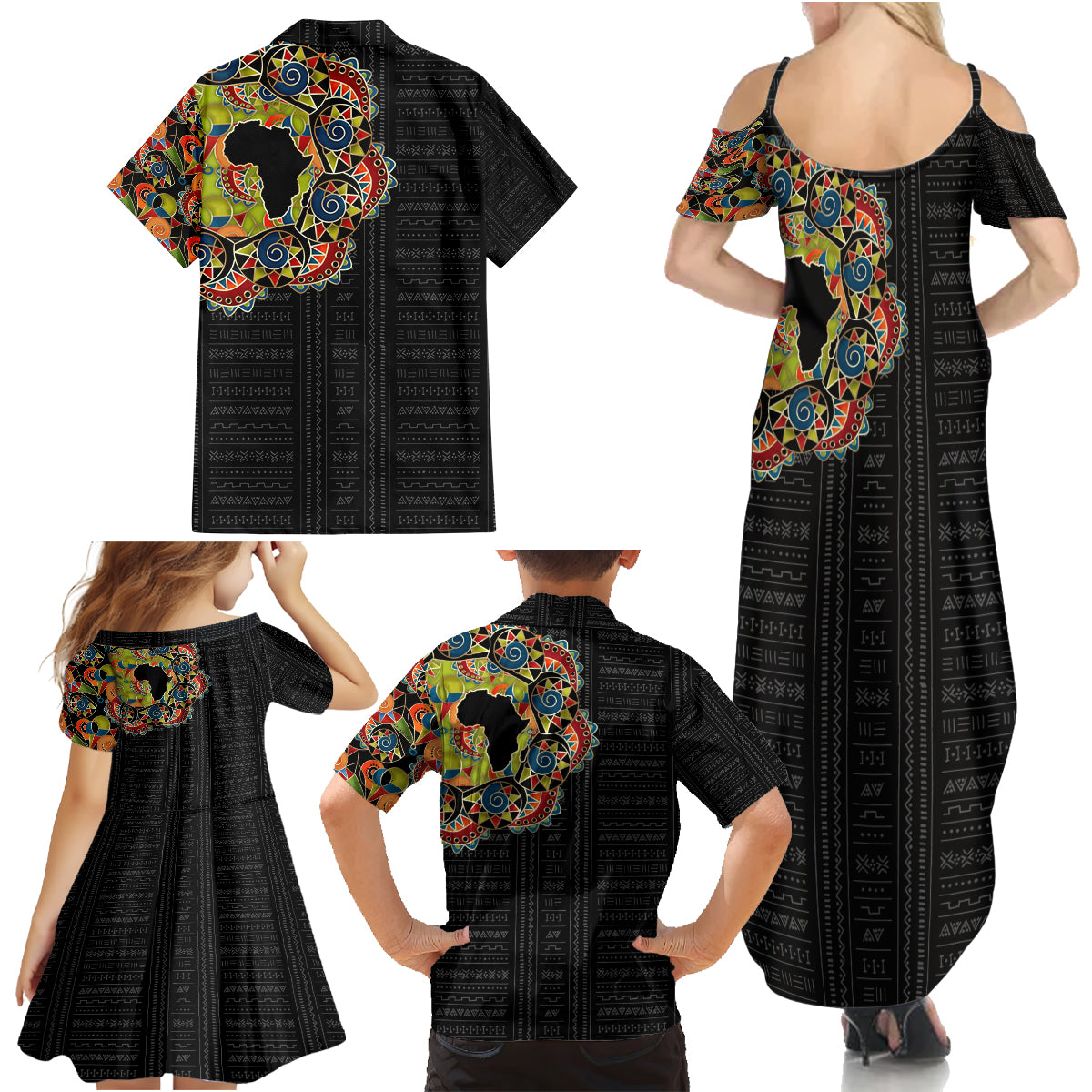 Personalized Sleeve African Pattern Family Matching Summer Maxi Dress and Hawaiian Shirt Multi-Colored - Wonder Print Shop