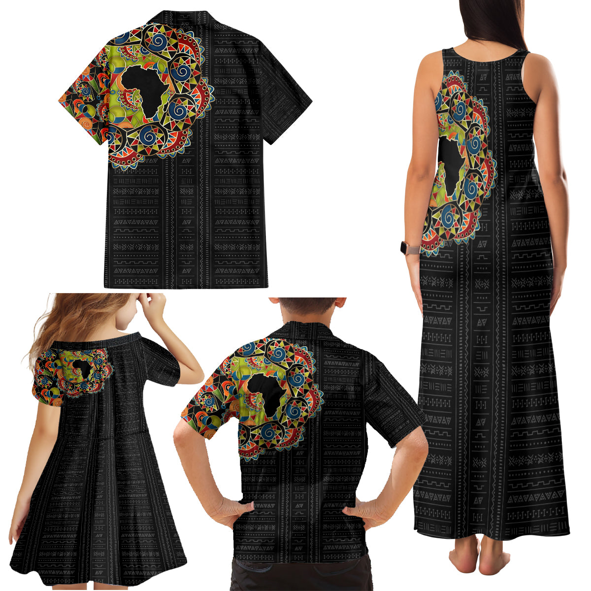 Personalized Sleeve African Pattern Family Matching Tank Maxi Dress and Hawaiian Shirt Multi-Colored - Wonder Print Shop