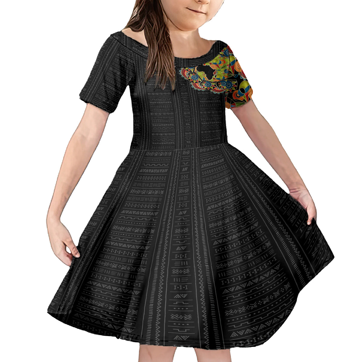 Personalized Sleeve African Pattern Kid Short Sleeve Dress Multi-Colored - Wonder Print Shop