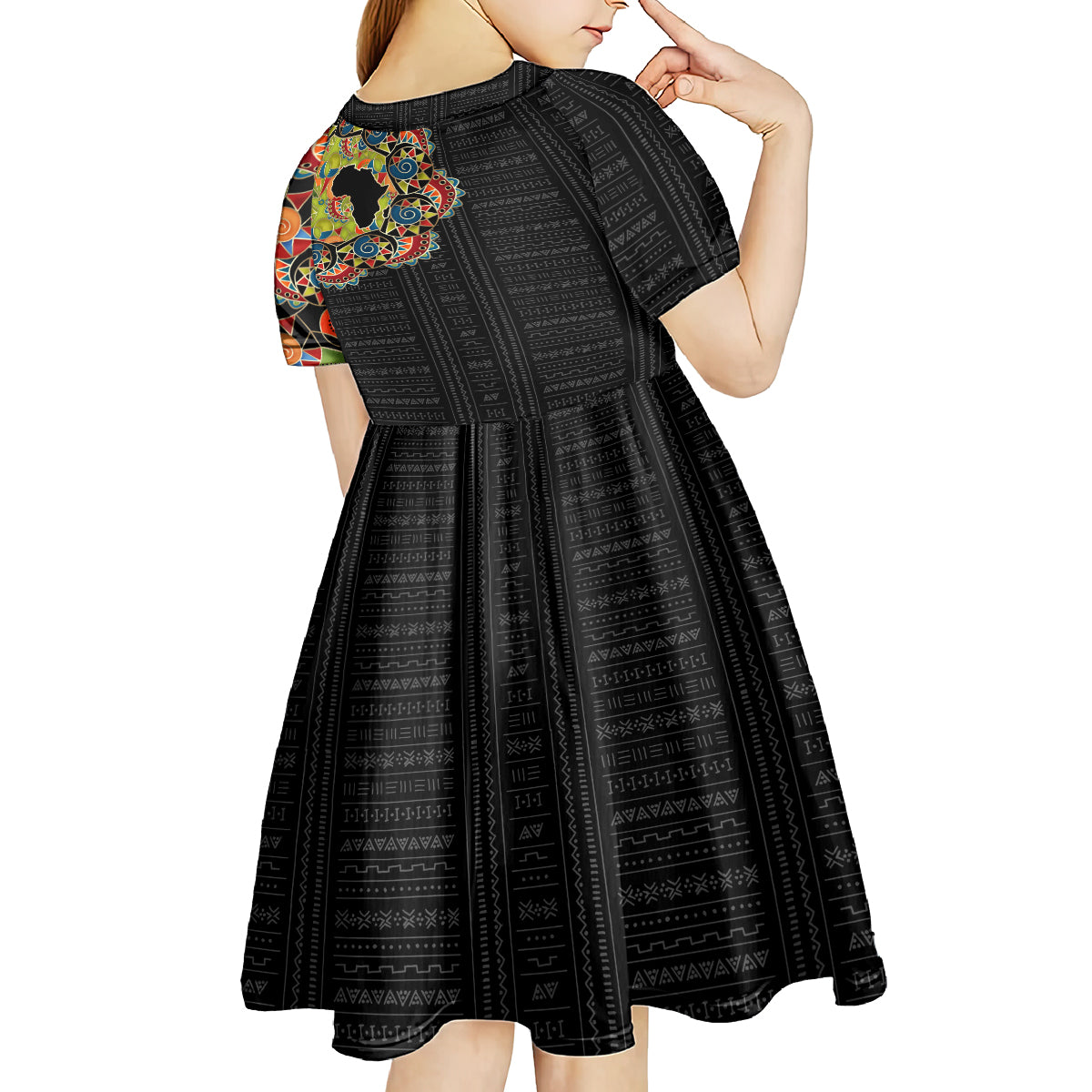 Personalized Sleeve African Pattern Kid Short Sleeve Dress Multi-Colored - Wonder Print Shop