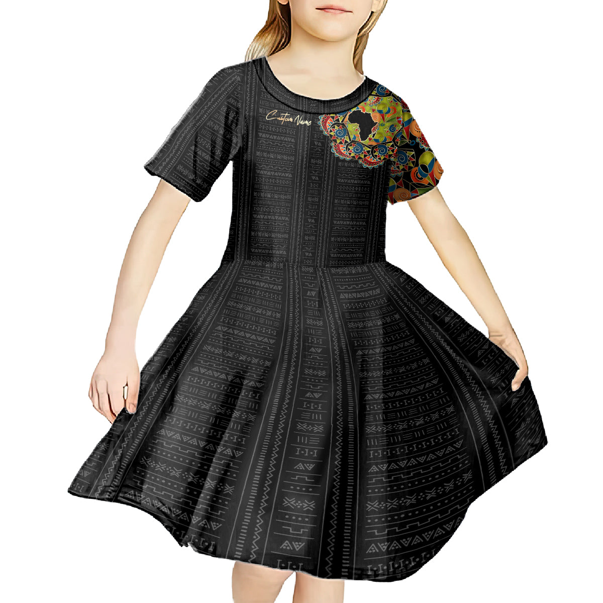 Personalized Sleeve African Pattern Kid Short Sleeve Dress Multi-Colored - Wonder Print Shop