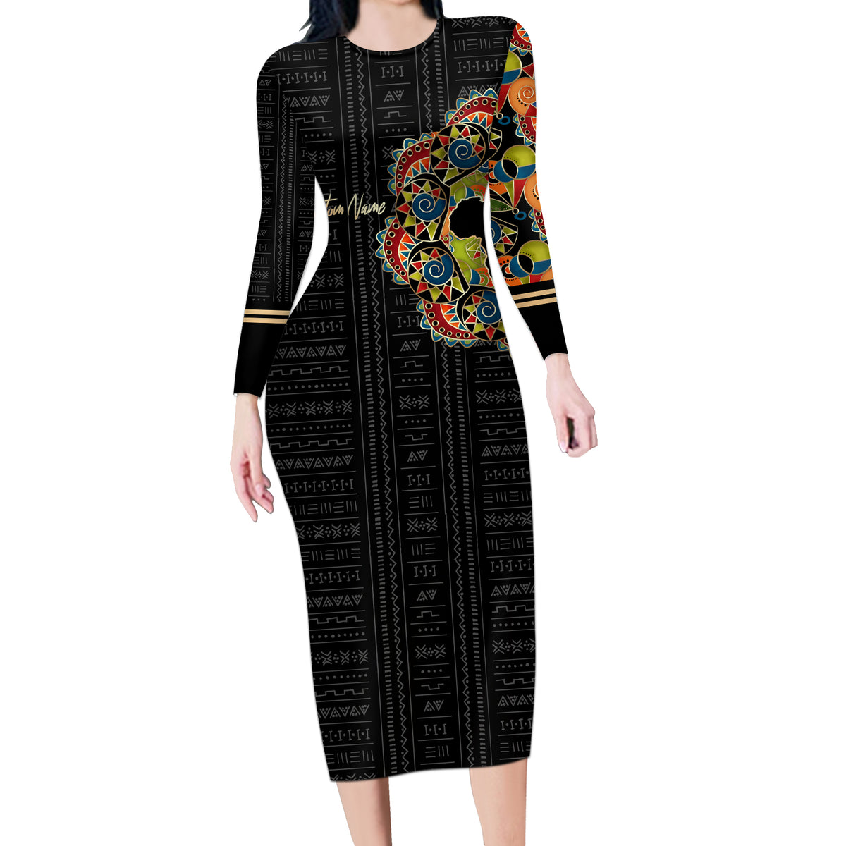 Personalized Sleeve African Pattern Long Sleeve Bodycon Dress Multi-Colored - Wonder Print Shop