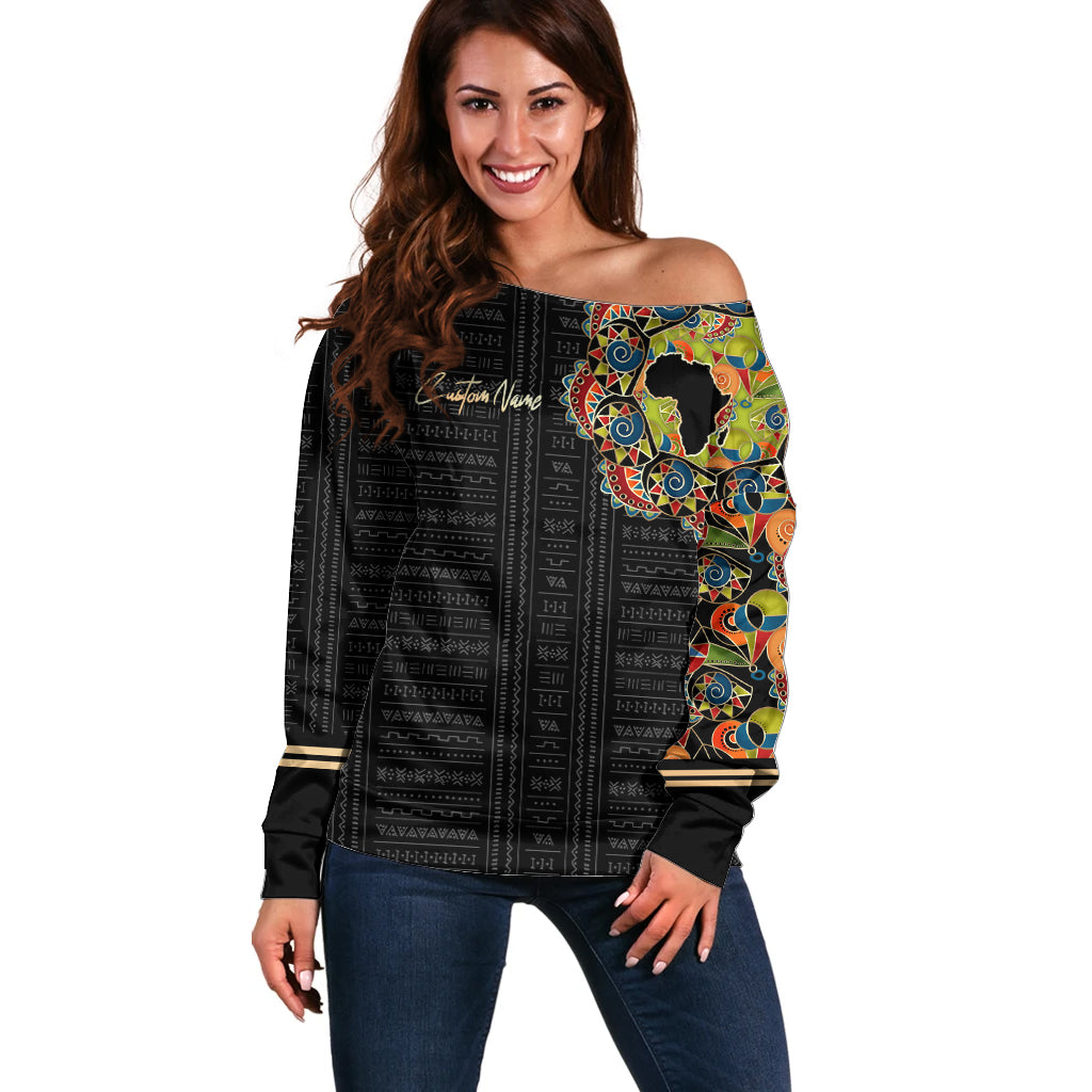Personalized Sleeve African Pattern Off Shoulder Sweater Multi-Colored - Wonder Print Shop