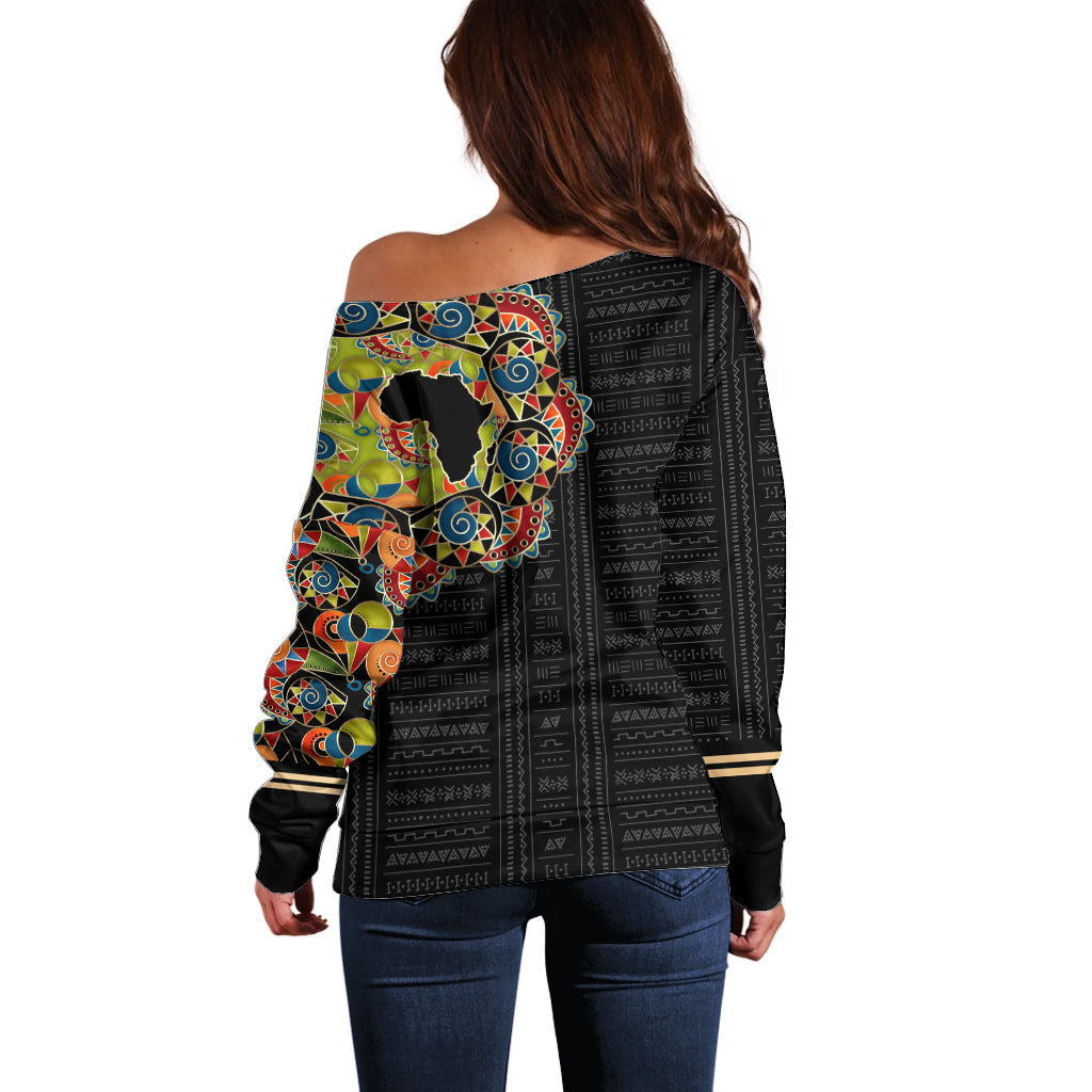 Personalized Sleeve African Pattern Off Shoulder Sweater Multi-Colored - Wonder Print Shop