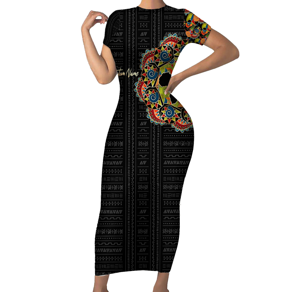 Personalized Sleeve African Pattern Short Sleeve Bodycon Dress Multi-Colored - Wonder Print Shop