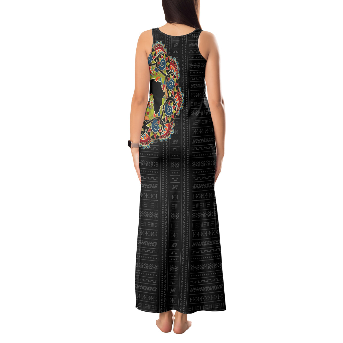 Personalized Sleeve African Pattern Tank Maxi Dress Multi-Colored - Wonder Print Shop
