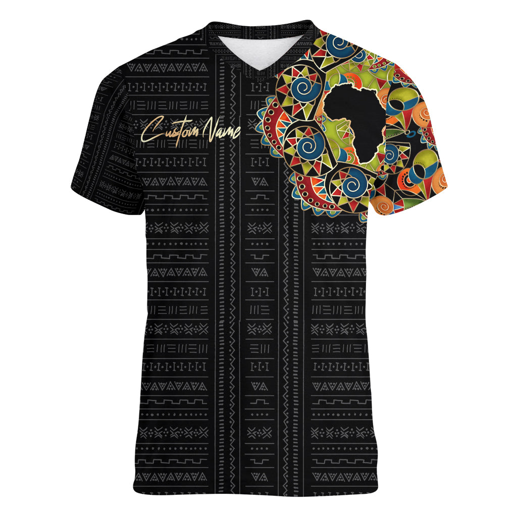 Personalized Sleeve African Pattern Women V Neck T Shirt Multi-Colored - Wonder Print Shop