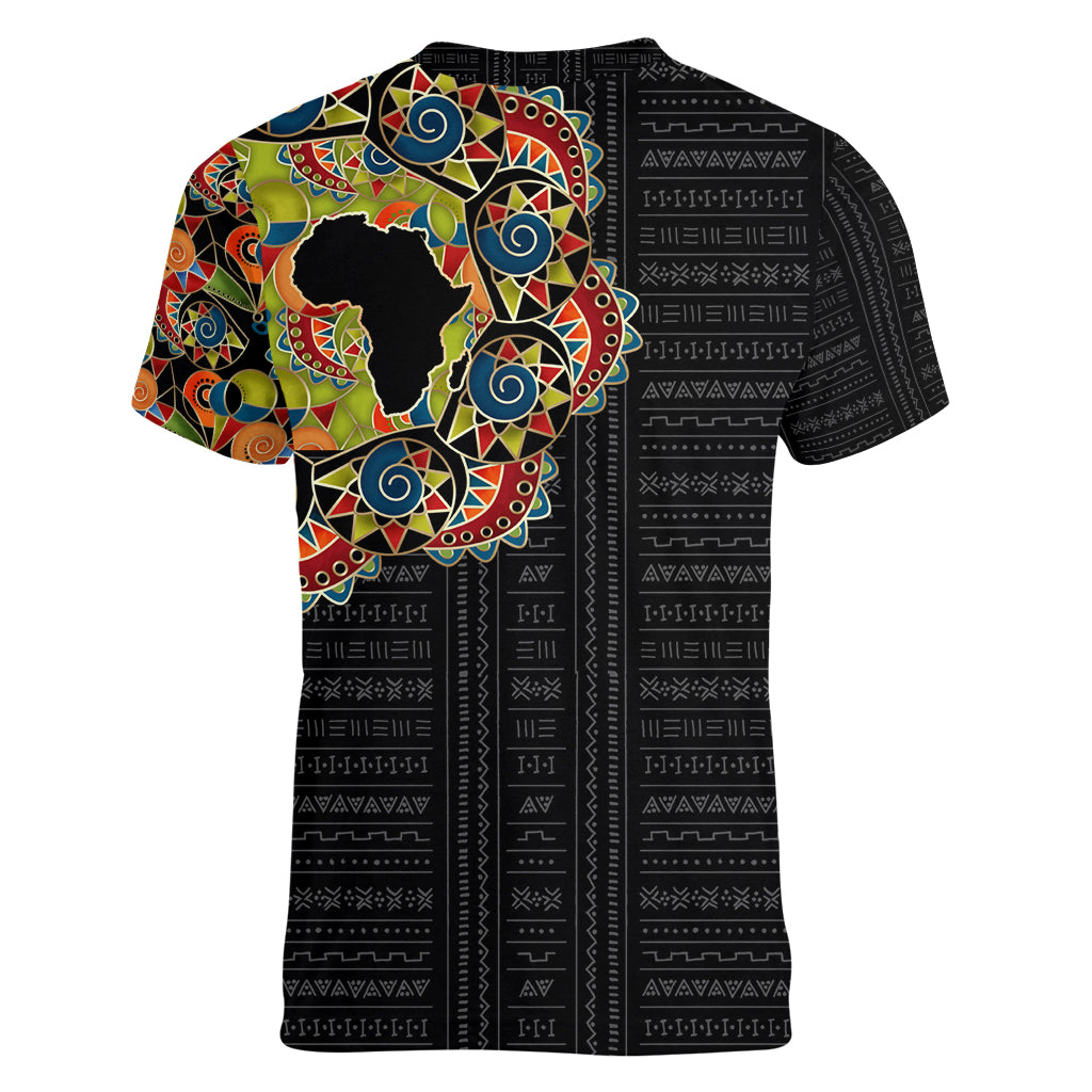 Personalized Sleeve African Pattern Women V Neck T Shirt Multi-Colored - Wonder Print Shop