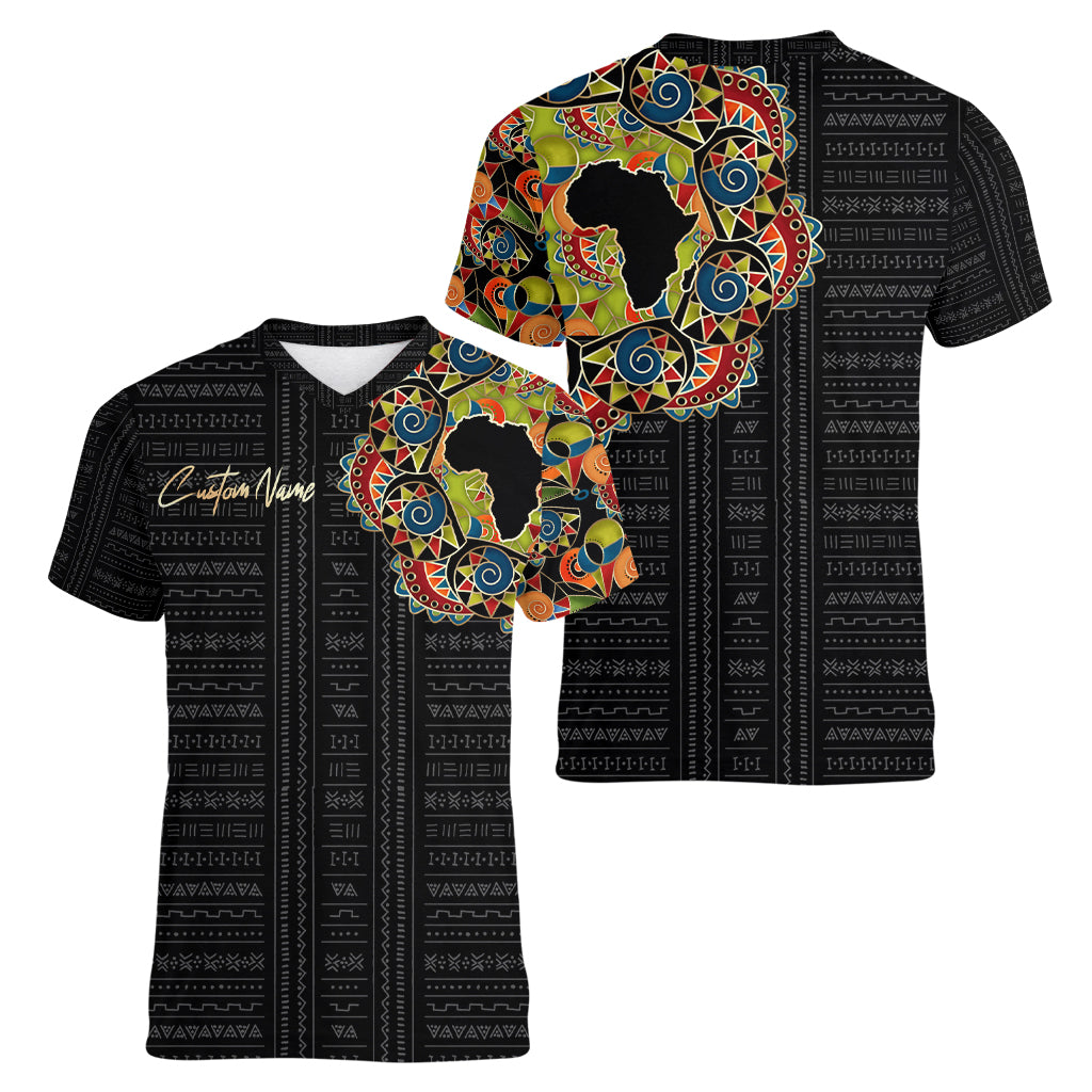 Personalized Sleeve African Pattern Women V Neck T Shirt Multi-Colored - Wonder Print Shop