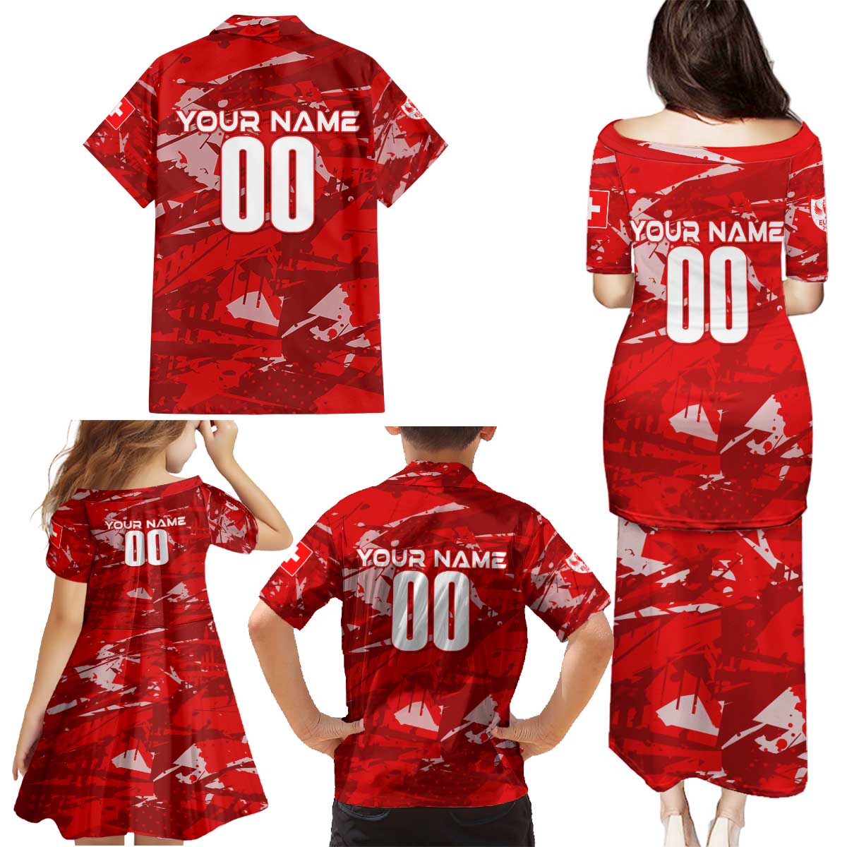 Personalized Switzerland Football 2024 Family Matching Puletasi and Hawaiian Shirt Trophy Wing Style - Wonder Print Shop