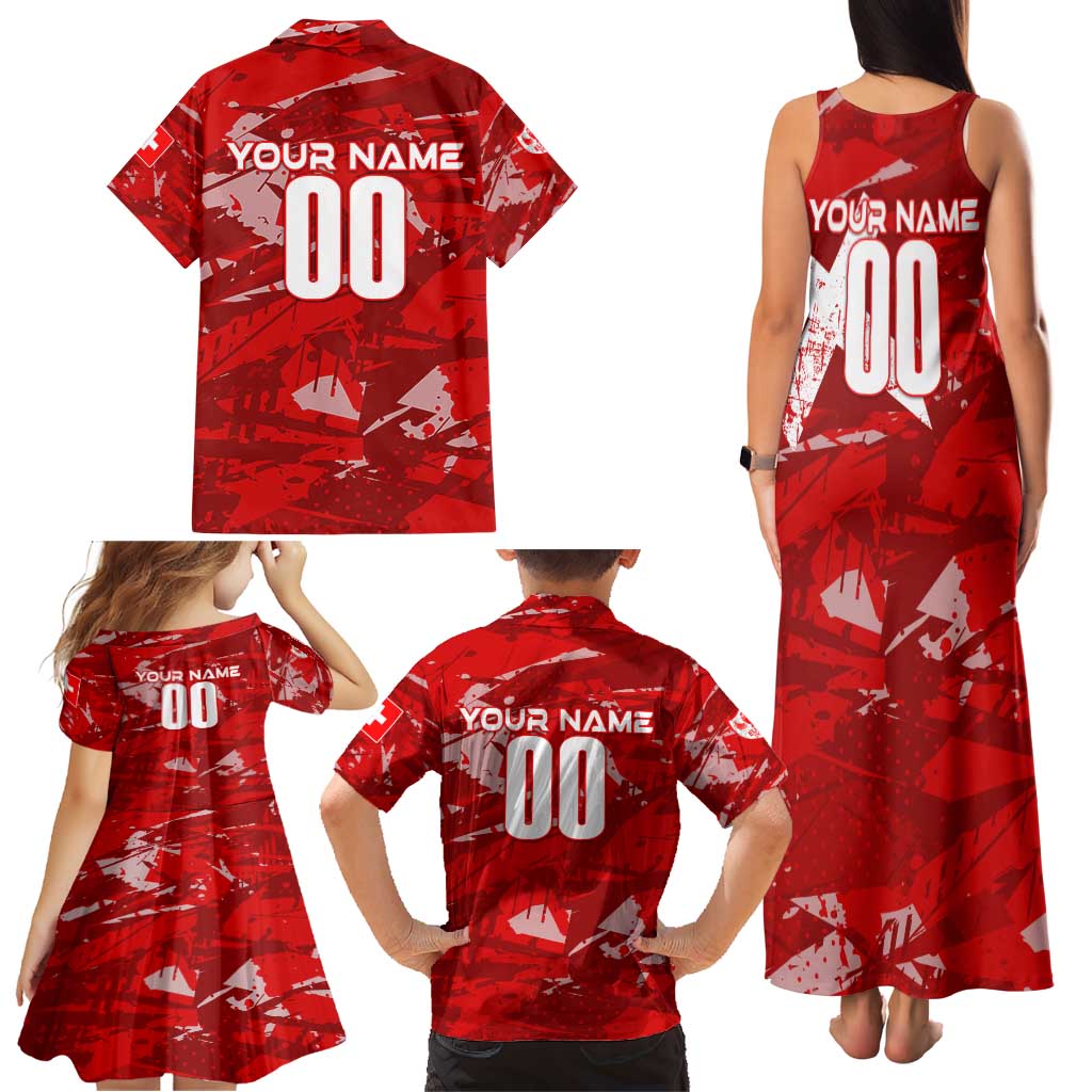 Personalized Switzerland Football 2024 Family Matching Tank Maxi Dress and Hawaiian Shirt Trophy Wing Style - Wonder Print Shop