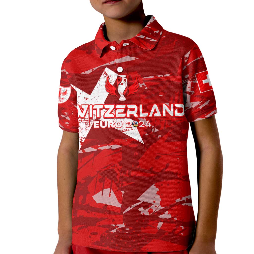 Personalized Switzerland Football 2024 Kid Polo Shirt Trophy Wing Style - Wonder Print Shop