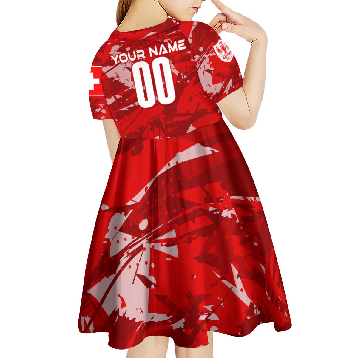 Personalized Switzerland Football 2024 Kid Short Sleeve Dress Trophy Wing Style - Wonder Print Shop