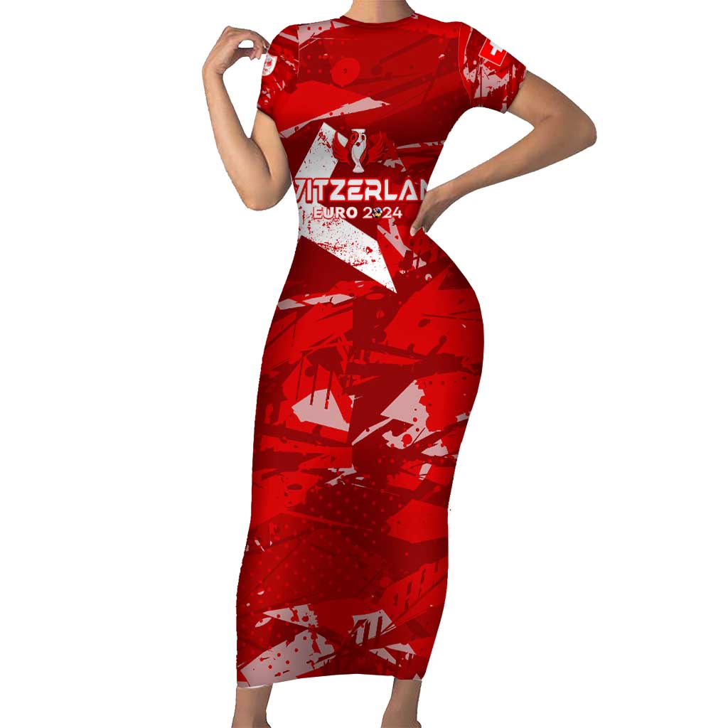 Personalized Switzerland Football 2024 Short Sleeve Bodycon Dress Trophy Wing Style - Wonder Print Shop