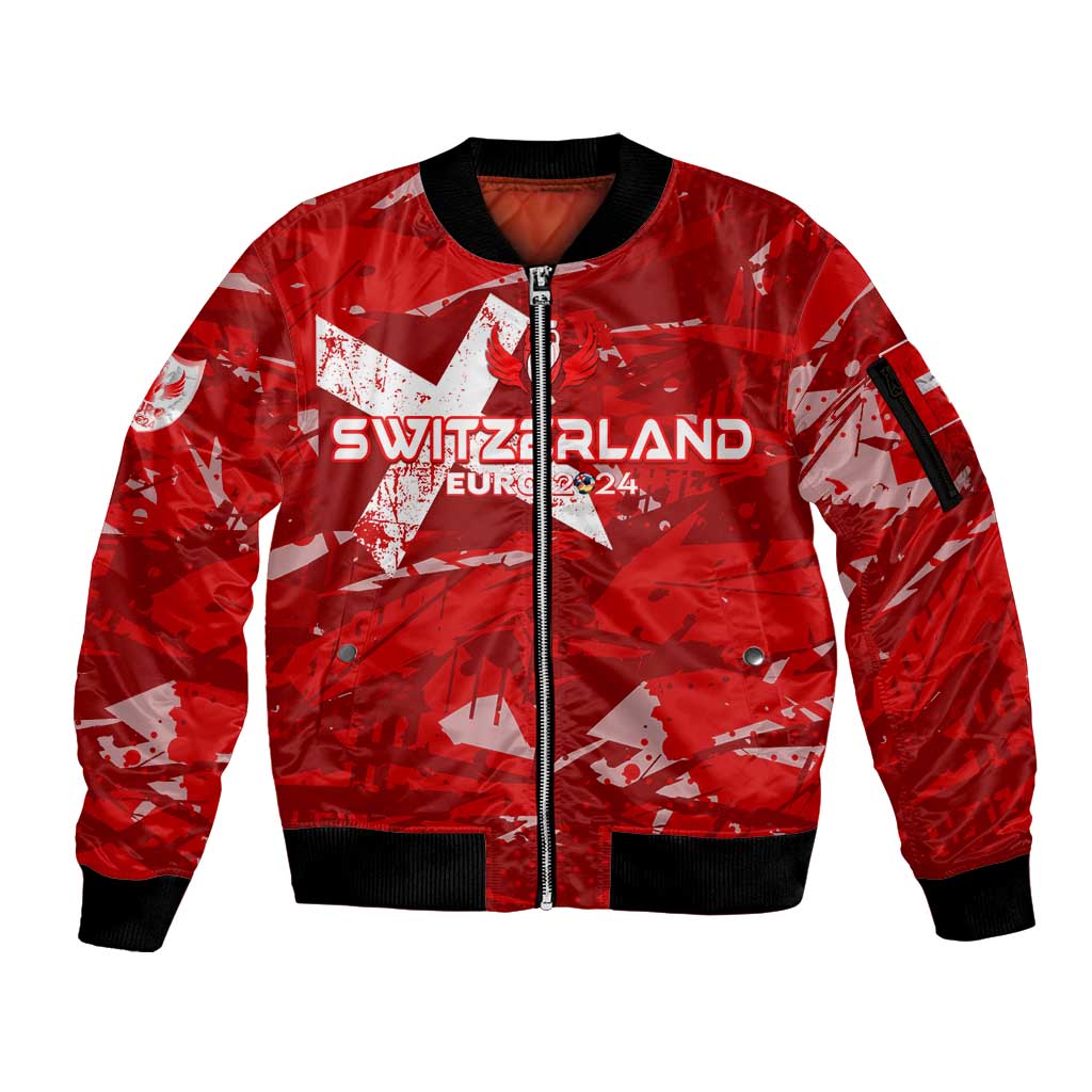Personalized Switzerland Football 2024 Sleeve Zip Bomber Jacket Trophy Wing Style - Wonder Print Shop