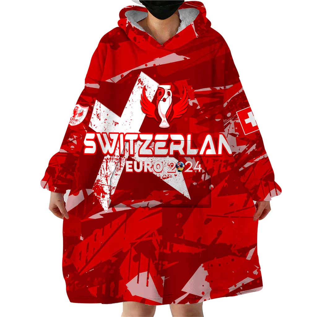 Personalized Switzerland Football 2024 Wearable Blanket Hoodie Trophy Wing Style - Wonder Print Shop