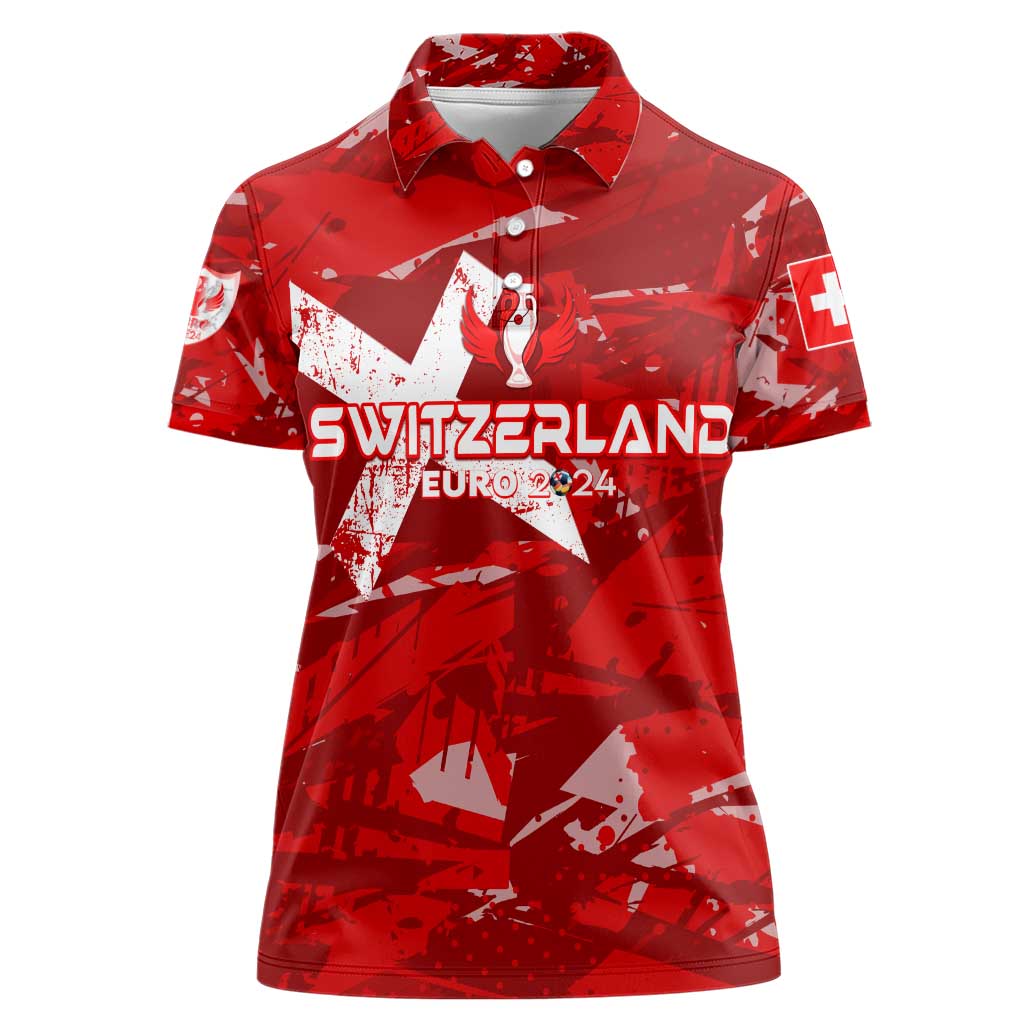 Personalized Switzerland Football 2024 Women Polo Shirt Trophy Wing Style - Wonder Print Shop