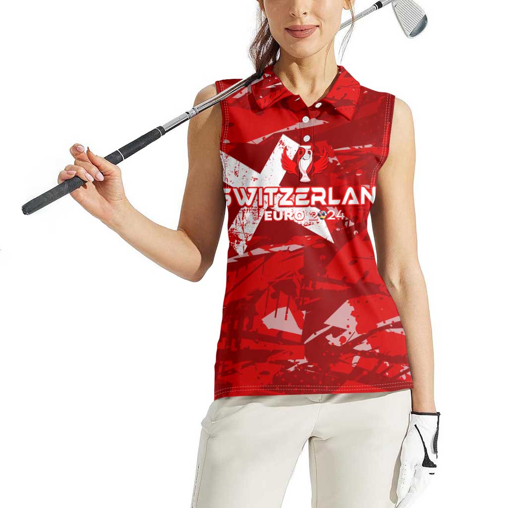Personalized Switzerland Football 2024 Women Sleeveless Polo Shirt Trophy Wing Style - Wonder Print Shop