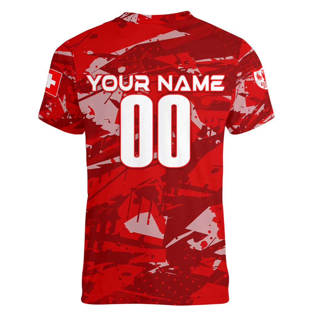 Personalized Switzerland Football 2024 Women V-Neck T-Shirt Trophy Wing Style - Wonder Print Shop