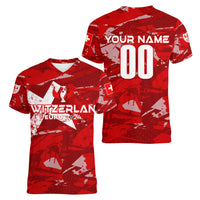 Personalized Switzerland Football 2024 Women V-Neck T-Shirt Trophy Wing Style - Wonder Print Shop