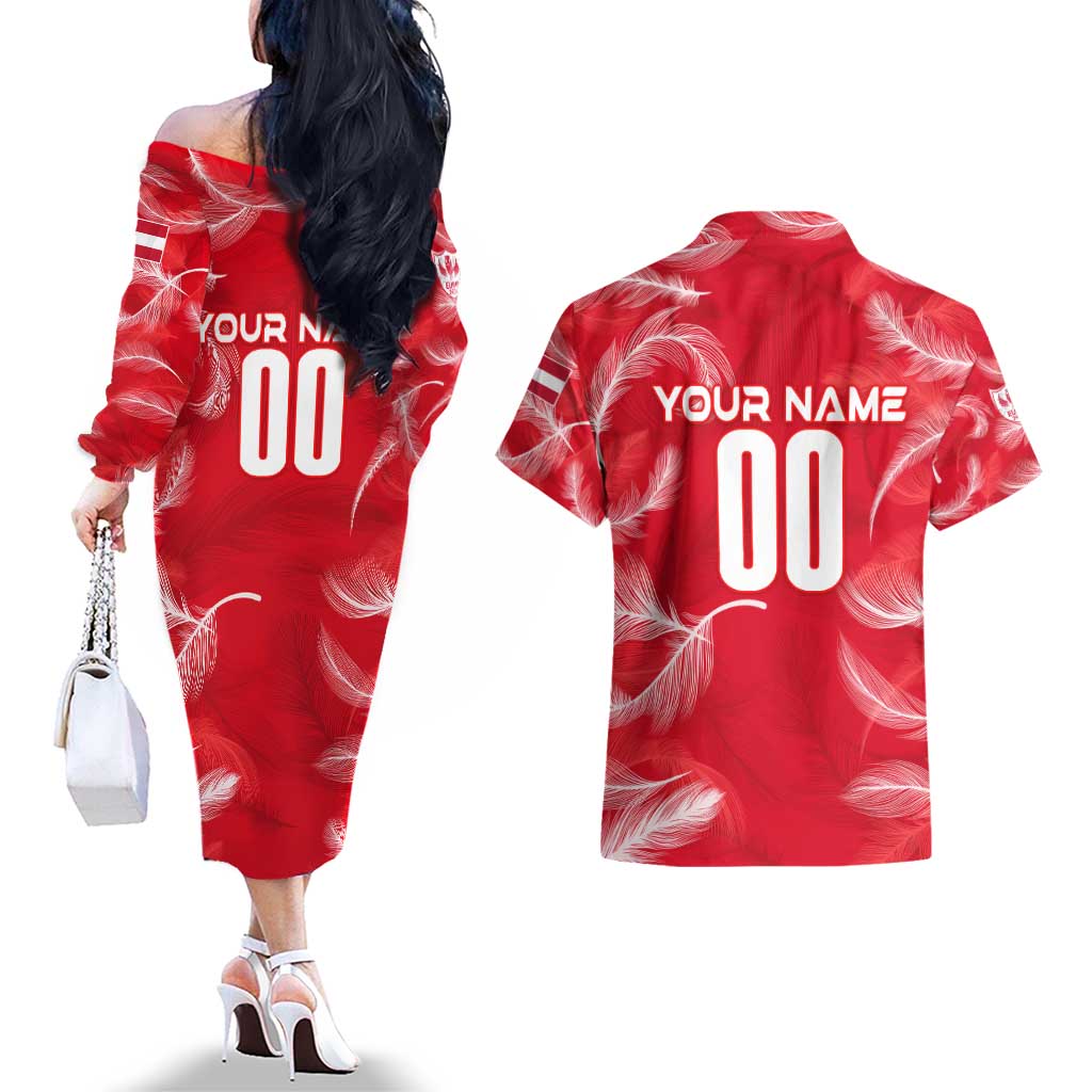 Personalized Austria Football 2024 Couples Matching Off The Shoulder Long Sleeve Dress and Hawaiian Shirt Trophy Wing Style - Wonder Print Shop