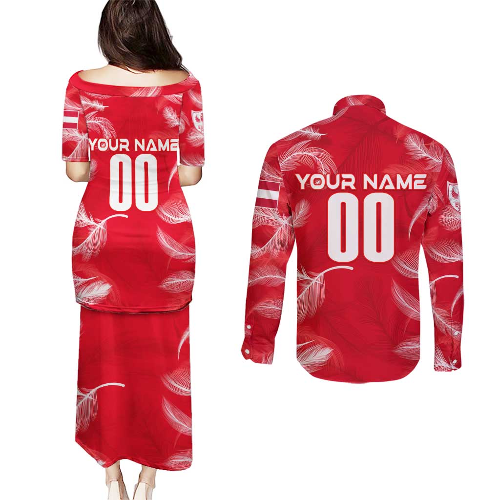 Personalized Austria Football 2024 Couples Matching Puletasi and Long Sleeve Button Shirt Trophy Wing Style - Wonder Print Shop