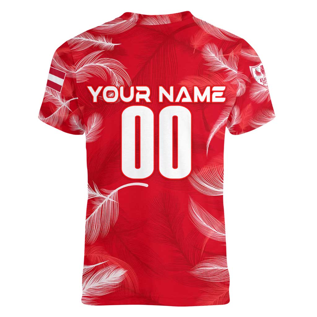 Personalized Austria Football 2024 Women V-Neck T-Shirt Trophy Wing Style - Wonder Print Shop