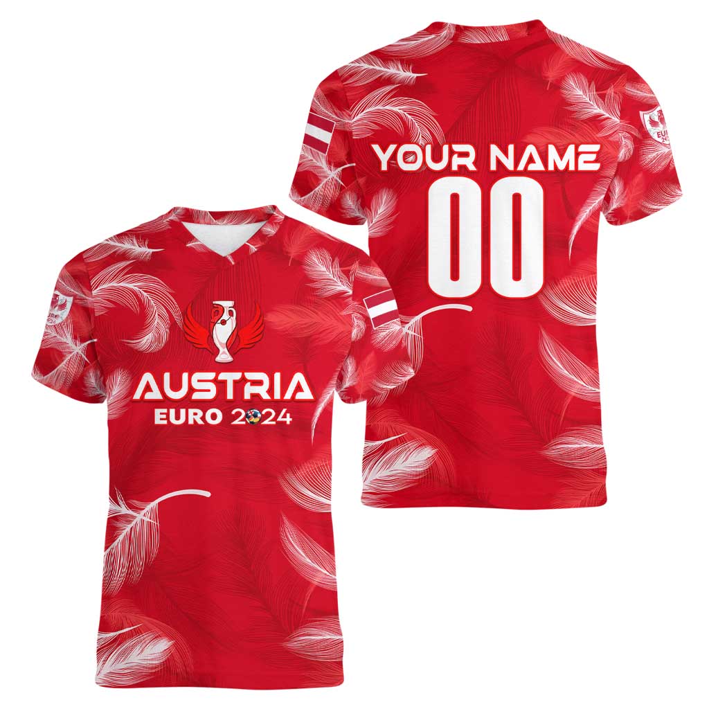 Personalized Austria Football 2024 Women V-Neck T-Shirt Trophy Wing Style - Wonder Print Shop