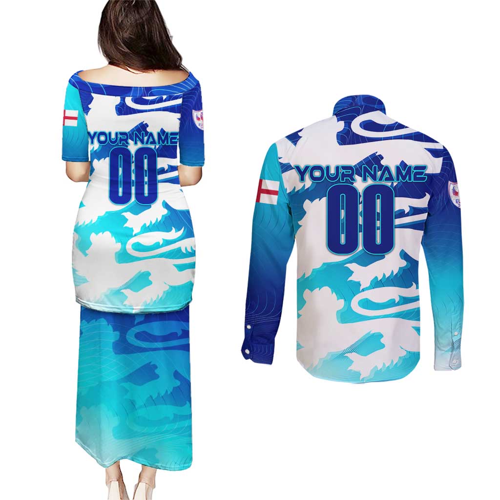 Personalized England Football 2024 Couples Matching Puletasi and Long Sleeve Button Shirt Trophy Wing Style - Wonder Print Shop