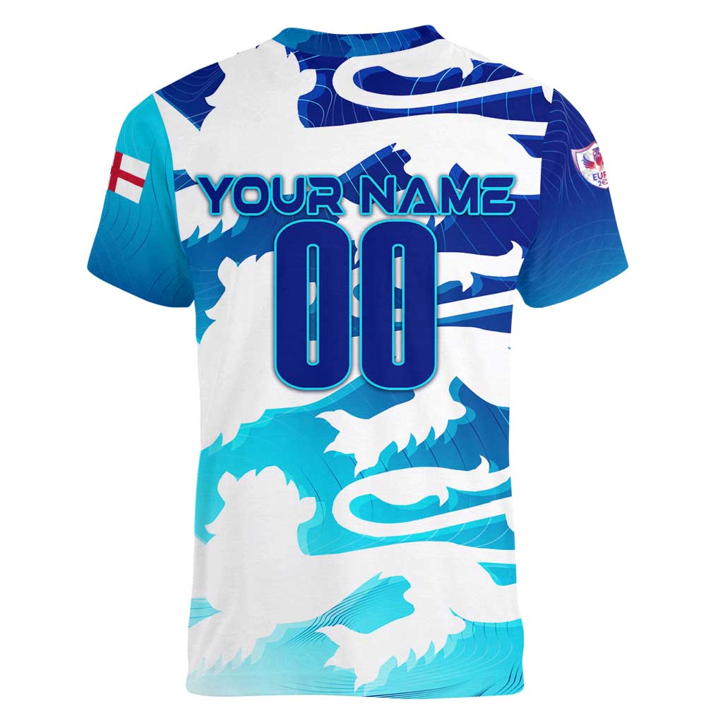 Personalized England Football 2024 Women V-Neck T-Shirt Trophy Wing Style - Wonder Print Shop