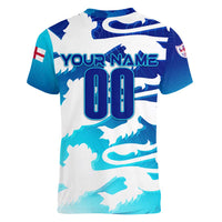 Personalized England Football 2024 Women V-Neck T-Shirt Trophy Wing Style - Wonder Print Shop