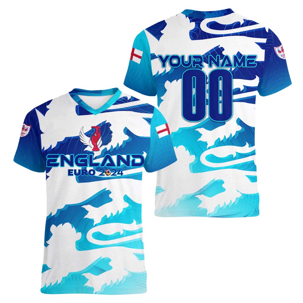 Personalized England Football 2024 Women V-Neck T-Shirt Trophy Wing Style - Wonder Print Shop