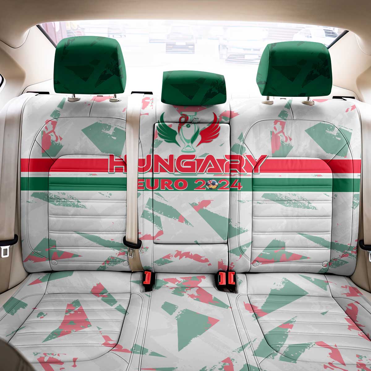 Hungary Football 2024 Back Car Seat Cover Trophy Wing Style - Wonder Print Shop