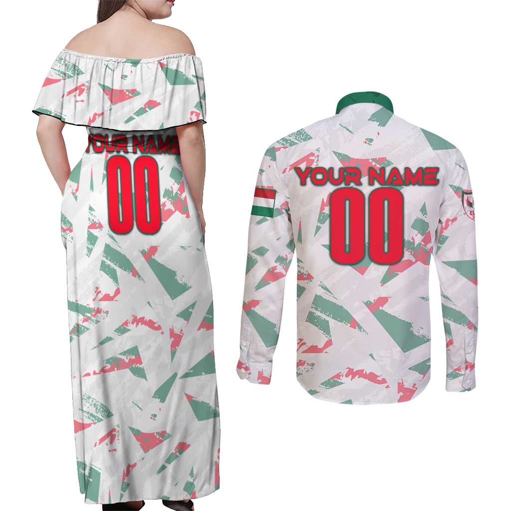 Personalized Hungary Football 2024 Couples Matching Off Shoulder Maxi Dress and Long Sleeve Button Shirt Trophy Wing Style - Wonder Print Shop