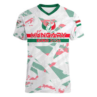 Personalized Hungary Football 2024 Women V-Neck T-Shirt Trophy Wing Style - Wonder Print Shop