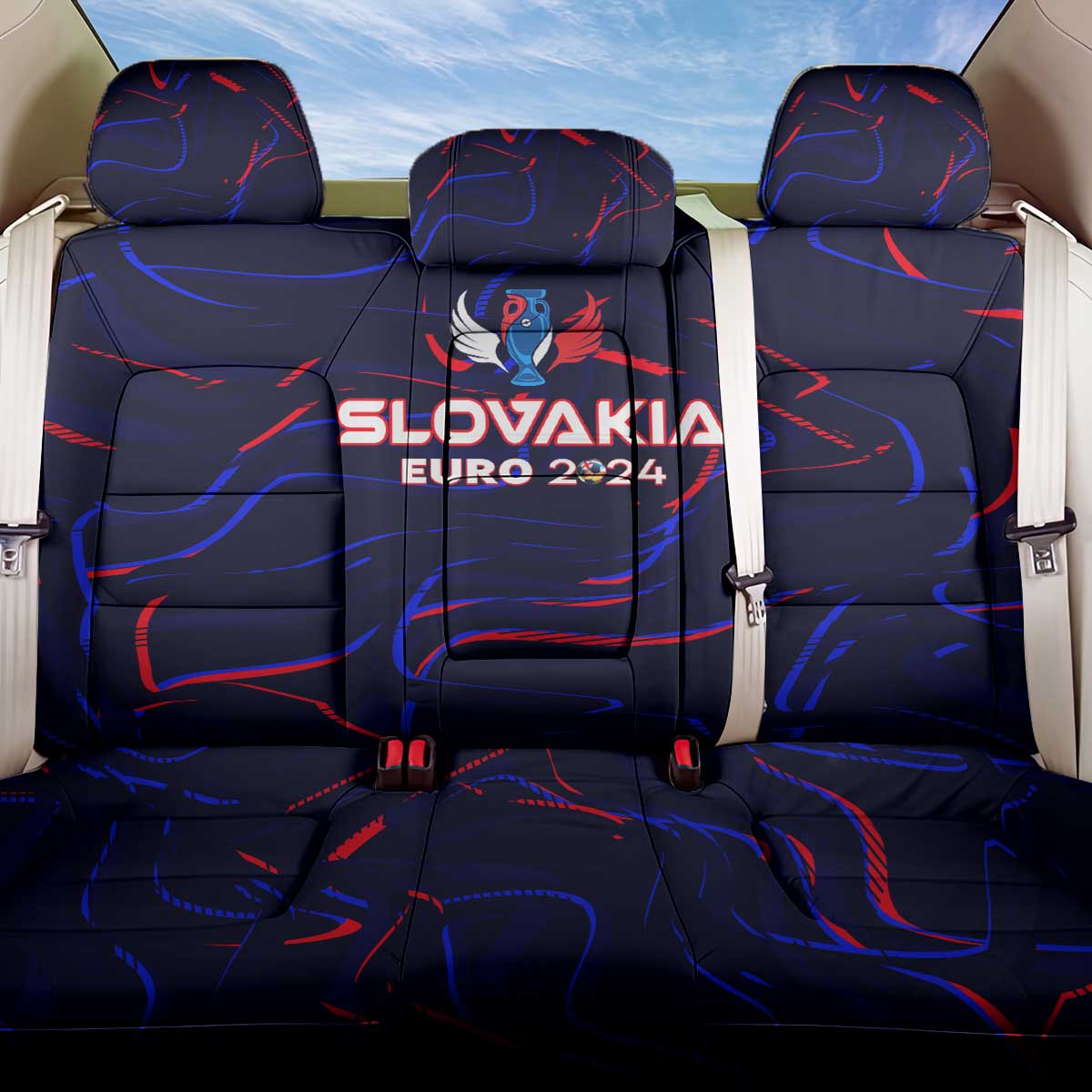 Slovakia Football 2024 Back Car Seat Cover Trophy Wing Style - Wonder Print Shop