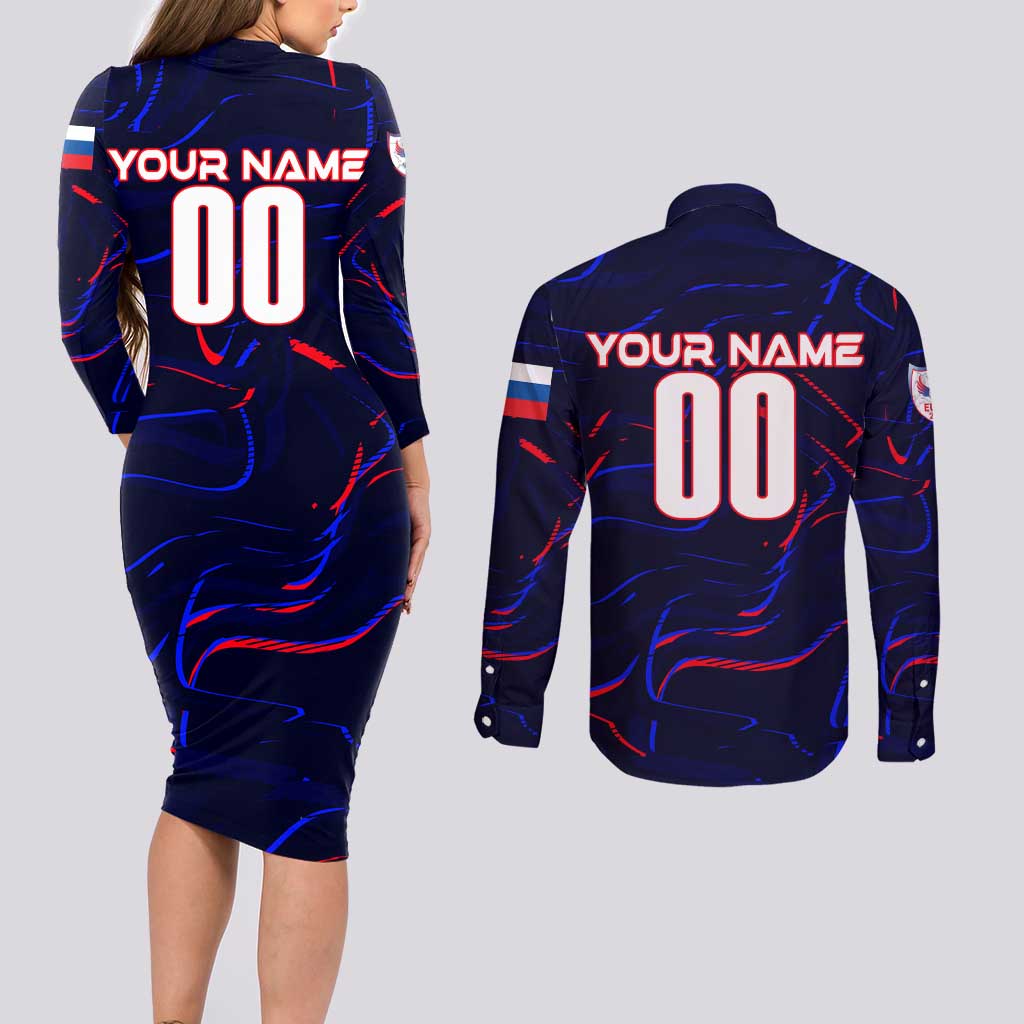 Personalized Slovakia Football 2024 Couples Matching Long Sleeve Bodycon Dress and Long Sleeve Button Shirt Trophy Wing Style - Wonder Print Shop