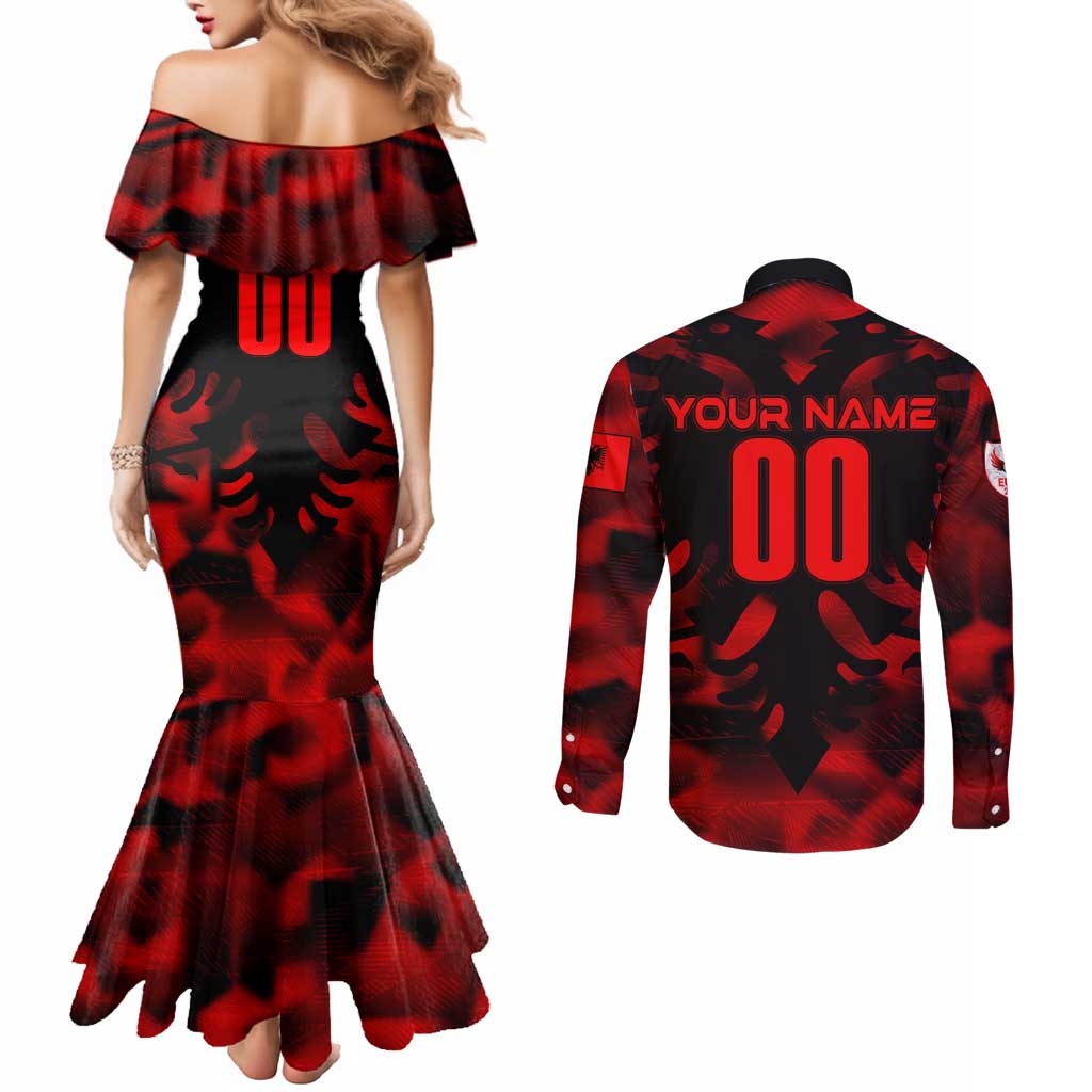 Personalized Albania Football 2024 Couples Matching Mermaid Dress and Long Sleeve Button Shirt Trophy Wing Style