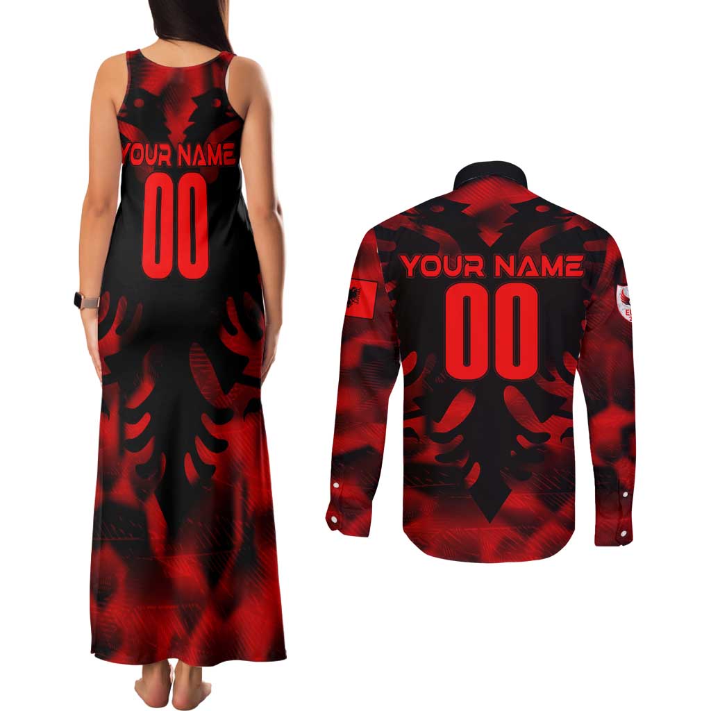 Personalized Albania Football 2024 Couples Matching Tank Maxi Dress and Long Sleeve Button Shirt Trophy Wing Style - Wonder Print Shop