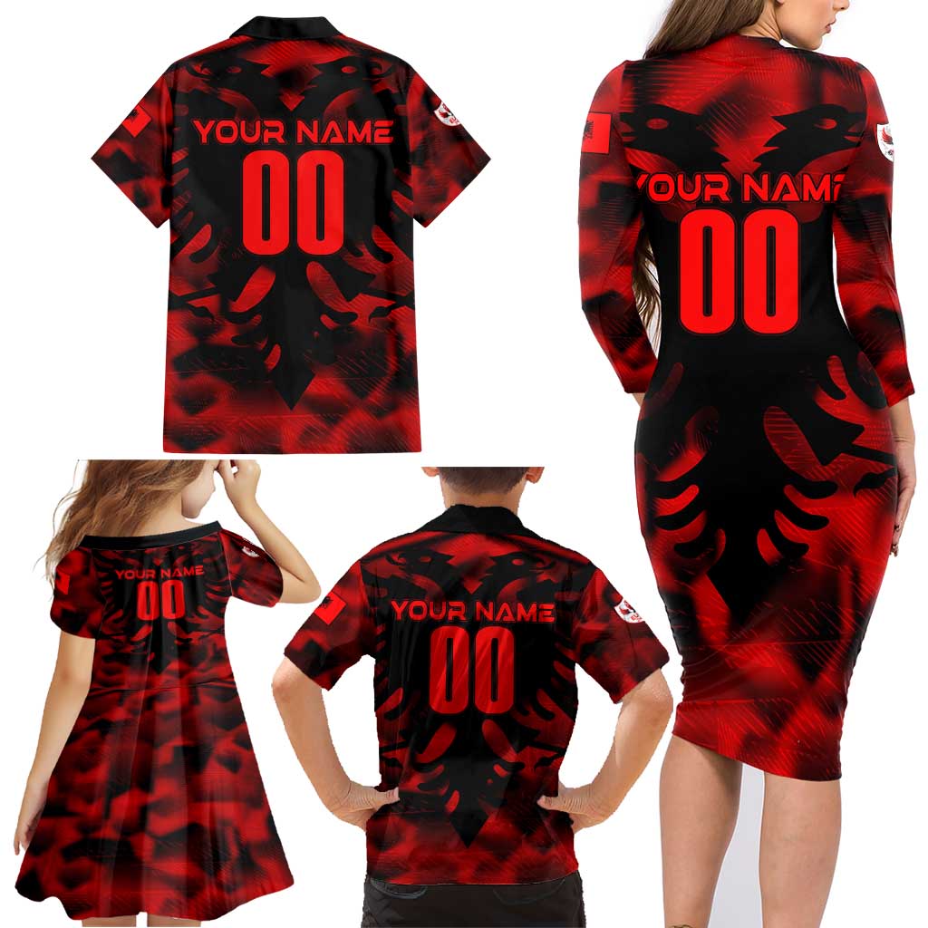 Personalized Albania Football 2024 Family Matching Long Sleeve Bodycon Dress and Hawaiian Shirt Trophy Wing Style - Wonder Print Shop