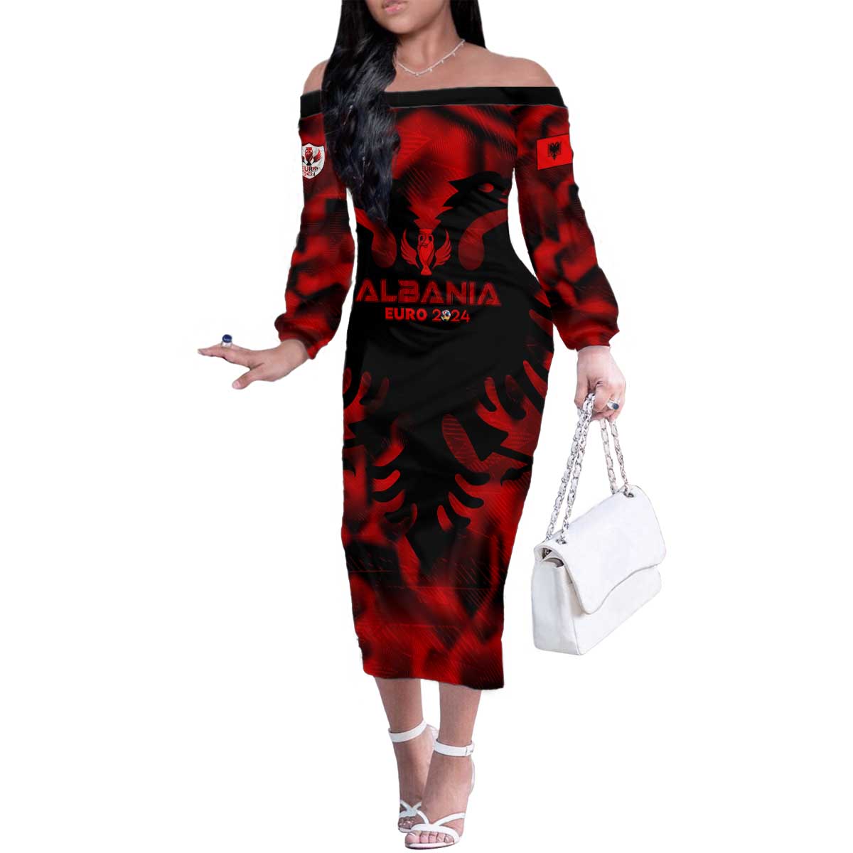 Personalized Albania Football 2024 Family Matching Off The Shoulder Long Sleeve Dress and Hawaiian Shirt Trophy Wing Style - Wonder Print Shop