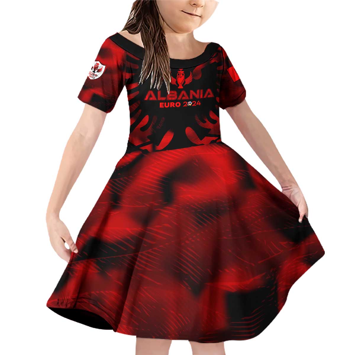 Personalized Albania Football 2024 Family Matching Off Shoulder Short Dress and Hawaiian Shirt Trophy Wing Style - Wonder Print Shop