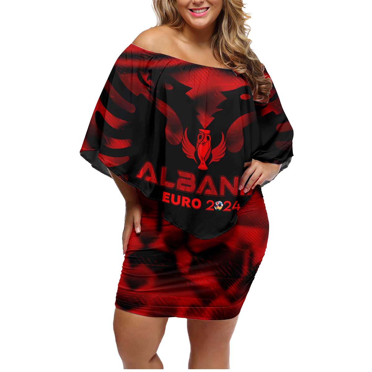 Personalized Albania Football 2024 Family Matching Off Shoulder Short Dress and Hawaiian Shirt Trophy Wing Style - Wonder Print Shop