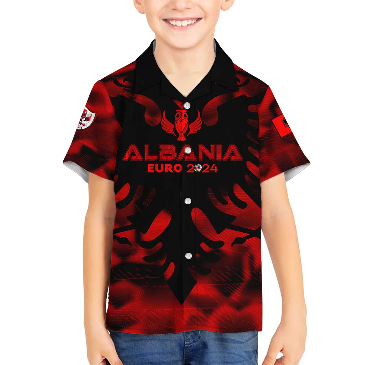 Personalized Albania Football 2024 Family Matching Off Shoulder Short Dress and Hawaiian Shirt Trophy Wing Style - Wonder Print Shop