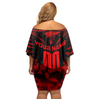 Personalized Albania Football 2024 Off Shoulder Short Dress Trophy Wing Style - Wonder Print Shop