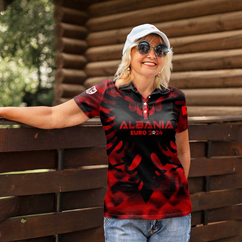 Personalized Albania Football 2024 Women Polo Shirt Trophy Wing Style - Wonder Print Shop