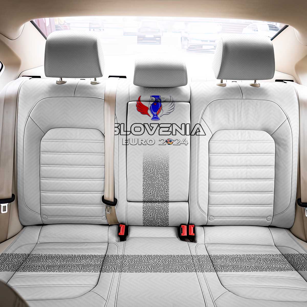 Slovenia Football 2024 Back Car Seat Cover Trophy Wing Style - Wonder Print Shop