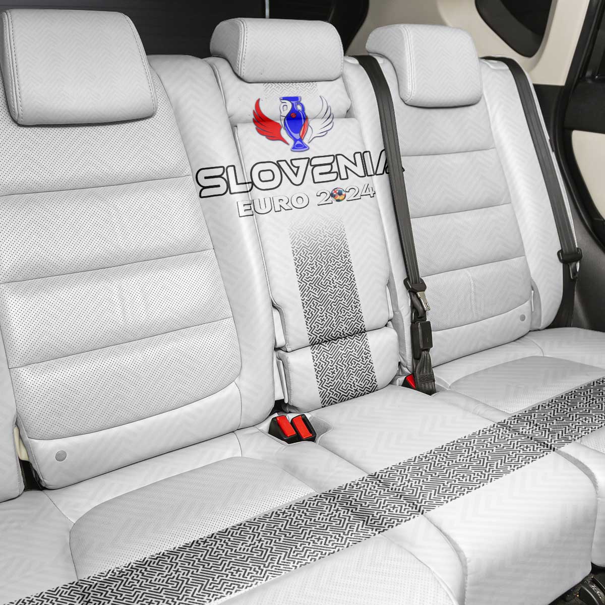 Slovenia Football 2024 Back Car Seat Cover Trophy Wing Style - Wonder Print Shop