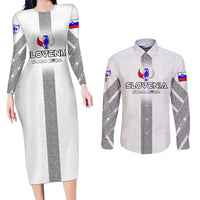 Personalized Slovenia Football 2024 Couples Matching Long Sleeve Bodycon Dress and Long Sleeve Button Shirt Trophy Wing Style - Wonder Print Shop